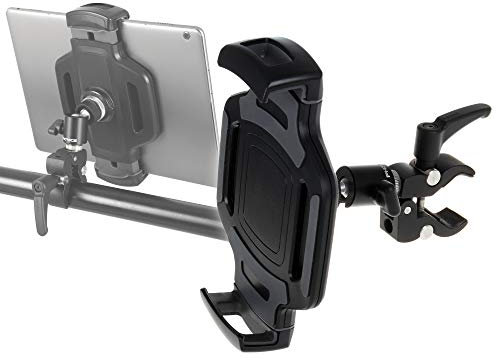 Photecs® Universal Tablet-Halterung Pro V3, Befestigung & Halter f. iPad Pro 12.9 oder andere Tablet PC von 6 bis 14 Zoll z.B. an Stativ-Rohren, Notenständer, PKW-Kopfstütze, Ergometer etc.