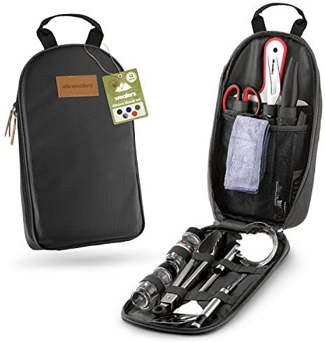 12 Piece Camp Kitchen Cooking Utensil Set Travel Organizer Grill Accessories Compact Gear for Backpacking BBQ Camping Hiking and Travel Black