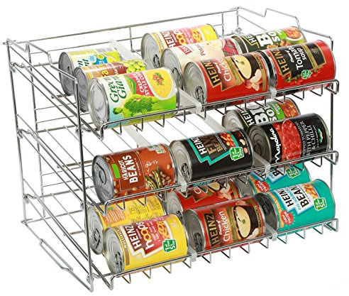 Amtido 3 Tier Stackable Can Rack Holder - Kitchen Organiser for Canned Goods - Chrome Finish