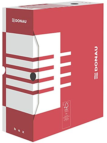 DONAU 7662301FSC-04 Ablage Schachtel Archivbox aus recyceltem Karton Archiv-Ablagebox Stabil| 20er Pack | A4/ 12cm/ B Rückenbreite Farbe: Rot | die FSC® Zertifiziert