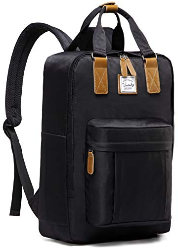 VASCHY Mochila para Portátil 15 Mujer, Impermeable y Antirrobo, Vintage con Asas, 15 L, Cómoda y Resistente para Trabajo/Oficina/Universidad, Negro