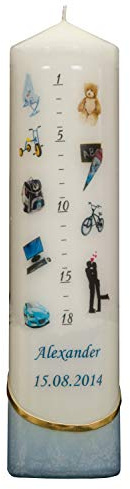 generisch MeissnerHandel - Auswahl - Lebenslicht/Geburtskerze/Geburtstagskerze - blau - ca. 60 x 240 mm - farbig getaucht - personalisiert mit indiv. Name und Datum - (Motiv 004)