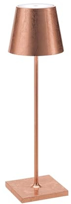 Zafferano, Poldina Pro Lampe mit Kupferfarbenes Blatt, Kabellose, Wiederaufladbare Tischlampe mit Touch Control, Für den Innenbereich Geeignet, Dimmer, 2200-3000 K, Höhe 38 cm