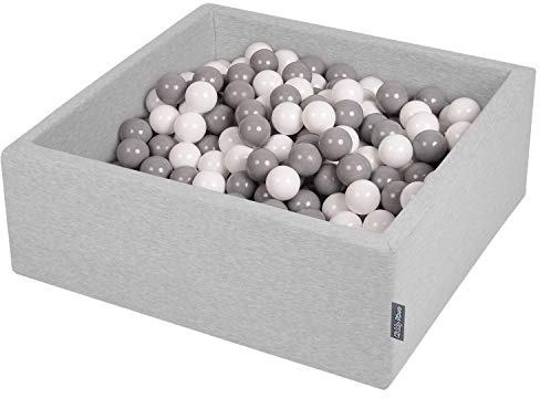 KiddyMoon Bällebad 90X30cm/200 Bälle ∅ 7Cm Bällepool Mit Bunten Bällen Für Babys Kinder Quadrat, Hellgrau:Weiß/Grau