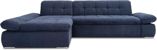 DOMO Collection Moric - Divano angolare a L con letto e braccioli regolabili / 300 x 172 x 80 cm, blu scuro