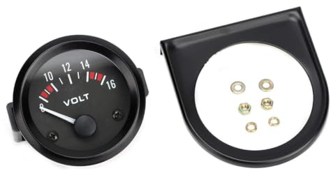 Yctze Voltmeter 52mm, 8-16V Aluminium Schwarz | 12V Spannungsmesser Universal, BX100007, Weiß