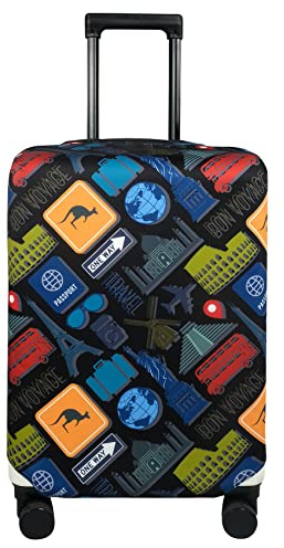 Explore Land Travel Luggage Cover Suitcase Protector Fits 23-26 Inch Case (Bon Voyage, M)
