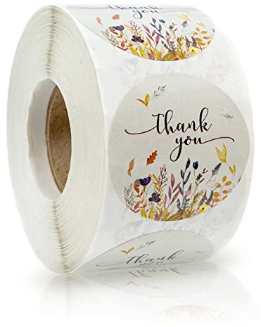jiuzcare Pegatinas Gracias Thank You Stickers 500 unidades, etiquetas adhesivas redondas de papel 3,8 cm, diseño floral botánico natural para paquetes, regalos, sobres, bolsas, tarjetas y detalles