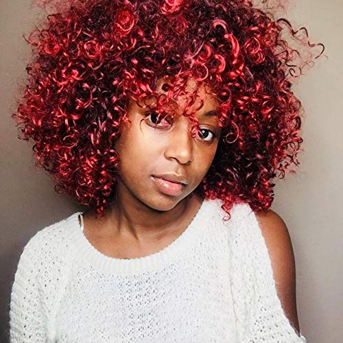 FALAMKA Kurze Rote Perücke Afro Perücke Ombre Rot Locken Perrücke Frauen TäGliche Party Cosplay