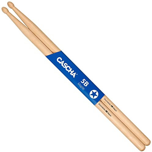 Cascha Maple 5B Drumsticks - ideal für sanften Rock - Allrounder Schlagzeug-Sticks für Fortgeschrittene - 12 Paar Wooden-Sticks - Schlagzeug-Zubehör aus Ahornholz - ovale Kopf-Form