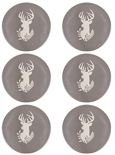 Dibor Set of 6 Side Plates - Grey & White Reindeer Stoneware Crockery | Dishwasher Safe, Microwave Safe, Hand Finished, Reindeer Dinnerware Set, Mix & Match