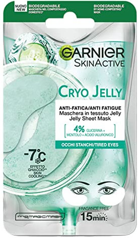 Garnier SkinActive Maschera Occhi Hyaluronic Cryo Jelly, Anti-Fatica con Acido Ialuronico, Mentolo e Glicerina, Formula Effetto Ghiaccio, 5 g