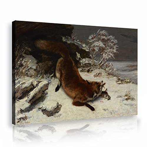 Deertweet Home Fuchs im Schnee von Gustave Courbet Berühmte Ölgemälde Moderne Bilder Kunstwerk Vintage Leinwand Drucke Poster für Badezimmer Dekor 75x120cm Innenrahmen