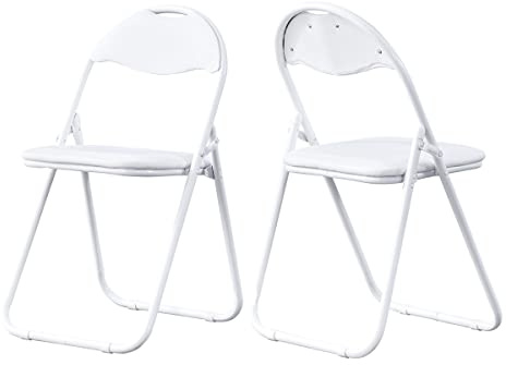 Panana 2 X Folding Chair Padded Faux Leather Chair Home Office Dining Foldable Chairs (Set of 2 White Chairs), 1 Stool