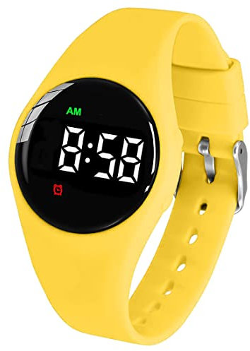 e-vibra Orologio impermeabile con sveglia vibrante, ricaricabile, con 15 allarmi, promemoria per imparare a usare il vasino, con schermo di blocco (giallo rotondo)