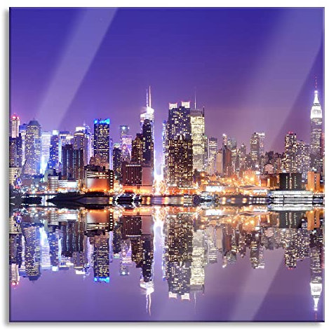 Pixxprint Glasbild, Wandbild auf Echtglas, Manhattan Skyline, 80x80 cm, inkl. Aufhängung und Abstandshalter