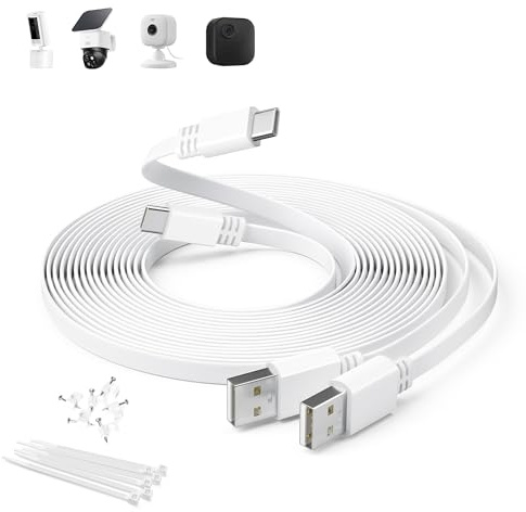 Itramax Flat USB A to USB C Security Cam Charging Cable 30FT/9M 2Pack,White | Extra Long USB C Extension Cord for Power Supply,Compatible with Blink Mini 2/Outdoor 4,eufy Cam 3C,EZVIZ CB2,Tapo C120,Ring