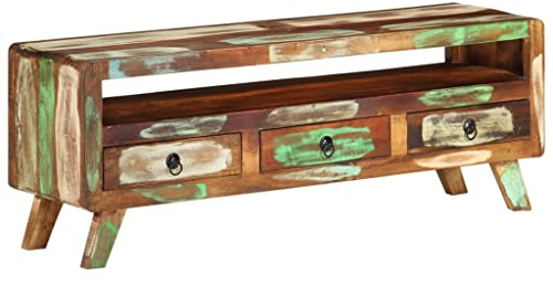 FIRBNUS TV-Schrank Mehrfarbig 110x30x40 cm Altholz Massiv TV Cabinet TV Unterschrank Wohnzimmer Möbel TV Schrank Holz Kommode Holz TV Kommode Sideboard Holz TV Lowboard Holz TV Board Fernsehschrank