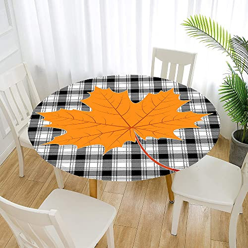 Morbuy Herbstdrucke Rund Tischdecke Elastisch, Lotuseffekt Tischdecke Abwaschbar Tischdecken Gartentischdecke Indoor Outdoor Tischtuch (Durchmesser 180cm,Schwarz kariert)