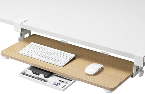 ETHU Tastaturablage unter dem Schreibtisch, 68 x 30 cm, große Tastaturablage mit C-Klemmhalterung, Computer-Tastaturständer, ergonomische Tastaturablage für Zuhause und Büro