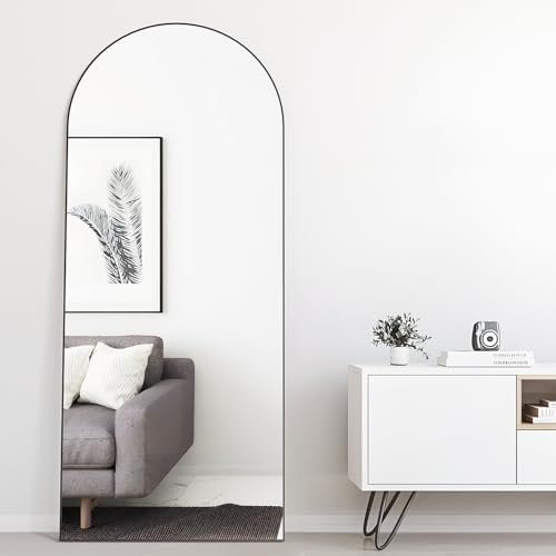 Elemango Espejo de Pared con Marco de Aluminio, 165 x 60 cm, para Colgar o apoyar, Color Negro