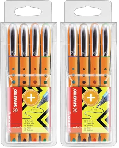STABILO - Tintenroller - worker+ - medium - 2x 4er Pack - grün, rot, blau, schwarz