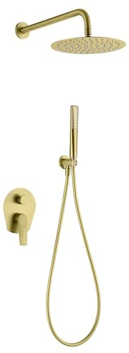 MICE - Set doccia monocomando da incasso a parete con manico e spruzzatore - Rubinetteria da bagno a 2 vie - Kit doccia (oro spazzolato)