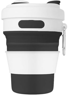 Teogneot Silikon-Faltbecher, faltbarer Kaffeebecher, Reise-Campingbecher, mit versiegeltem Deckel, 550ml(Schwarz)