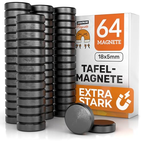 JAWA Whiteboard Magnete Schwarz - 18x5mm Große Magnete für Magnettafel - Rostfreie Tafelmagnete Stark - Abgerundete Kühlschrankmagnete - Hochwertige