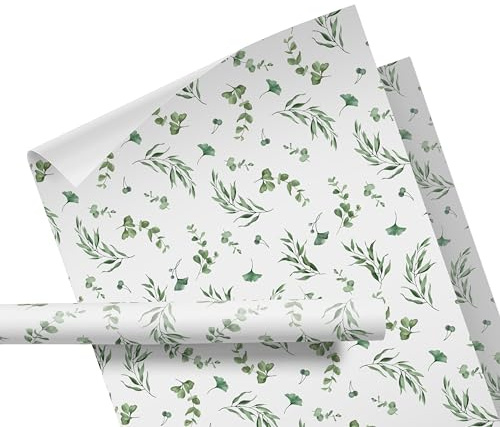 Geschenkpapier mit Muster – Geschenke an Kinder und Erwachsene – zu Geburtstag, Weihnachten, Ostern, Hochzeit – für Kleidung, Schmuck, Handgemachtes – Rolle: 47 cm breit, 3 m lang - EUKALYPTUS