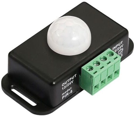 JUCHRZEY DC 12V 24V 6A Modulo interruttore luce rilevatore a infrarossi IR Regolazione automatica Interruttore sensore di movimento PIR a infrarossi for lampada a strisce LED (Nero)