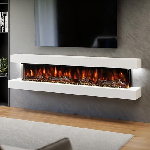 Evolution Fires Studio 7 84-Inch Wall-Mounted Electric Fireplace – Modern LED Flame Heater with Remote – Sleek Black Design – UK Mainland Delivery Only