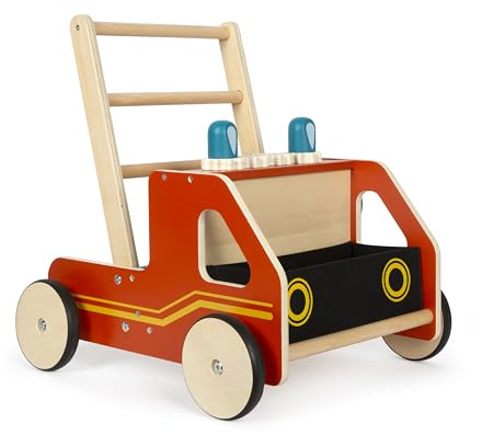 Small Foot Chariot d'apprentissage Pompier en Bois, Trotteur Moderne pour Les Enfants à partir de 12 Mois, 12540