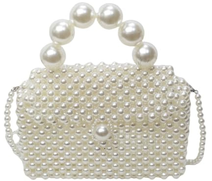 LYEAA Perlen-Abendtasche für Frauen, handgefertigte gewebte Clutch mit Perlenkette, für Hochzeits- und Party-Events