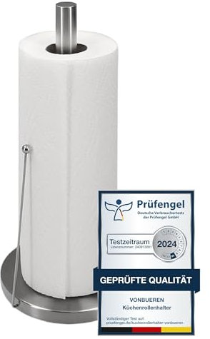 Küchenrollenhalter stehend 32 x 15 cm VonBueren | Edelstahl | Küchenpapierhalter Silber | Papierrollenhalter Küchenrolle | Halter für Küchenrollen | für Arbeitsplatte