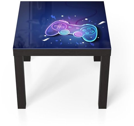 DEQORI Glastisch | schwarz klein 55x55 cm | Motiv Neon-Gaming-Dynamik | ausgefallener Beistelltisch aus Glas | Hochglanz Couchtisch fürs Wohnzimmer | moderner Couch Tisch mit Design