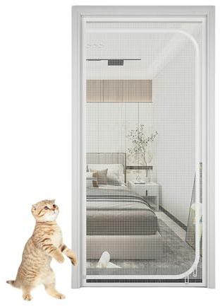 Zanzariera per gatti antigraffio, in rete, con cerniera, impedisce a cani e gatti di correre fuori (D-bianco, 150 x 220 cm)