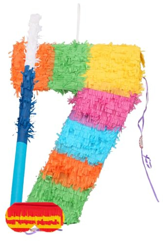 Fax Potato Nummer 7-Piñata-Set mit Stab und Augenbinde - Blauer Stick - Mexikaner Kinder Mädchen Jungen Geburtstagsfeier Parteien Spiele Dekorationen Bausatz