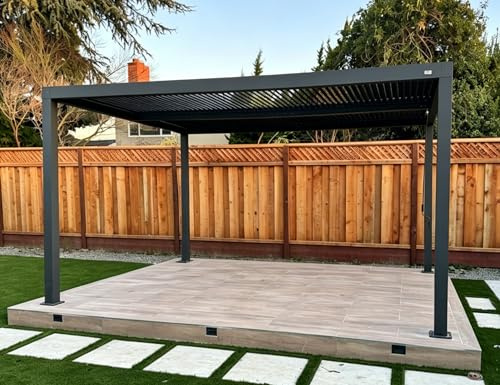 PURPLE LEAF Pergola 3 x 4.8 m Wasserdicht Stabil Winterfest Alu Pergola mit Lamellendach Lamellenpergola Verstellbaren Alu-Lamellen Terrassenüberdachung für Garten, Grau