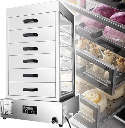 Armadio per Vapore in Vetro a 5/6/7Strati, Vaporiera Elettrica per Alimenti, Allarme Di Ebollizione a Secco, Macchina per Panini Al Vapore a 4 Fori, Per Vaporiere Da 12~26/48~52Cm,C