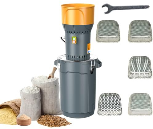 25L Electric Grain Mill, Cereal Mill with Sharp Blade in Stainless Steel and 5 Sieves, 300 kg/h Grain Mill, Agriculture Wheat Machine for Herbs/Spices/Nuts/Cereals