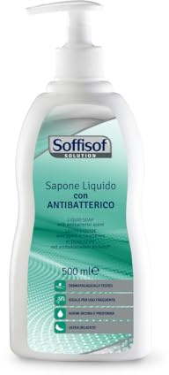 Soffisof Liquid Soap with Antibacterial Agent 500ml - Daily Gentle Cleanser with Karitè Butter and Chamomile - For Frequent Washing of Adults and Seniors