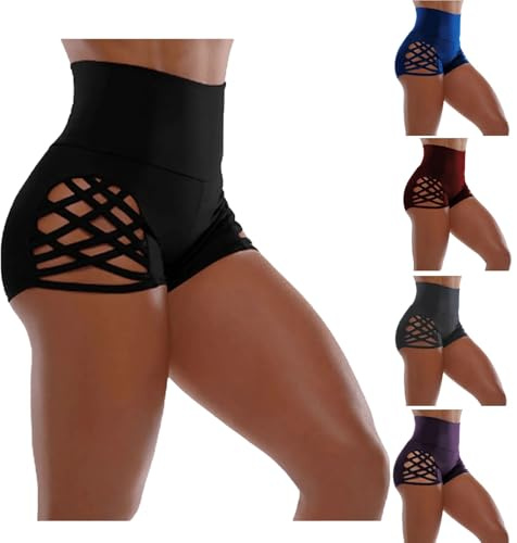 Generisch Kurze Leggings Damen Bauchweg Badeshorts hoher Taille Sport Shorts Cutout Scrunch Butt Gym Fitnessstudio Workout Yoga Push Up Booty Shorts Nahtlos Shapewear Bademode Pole Dance Outfit