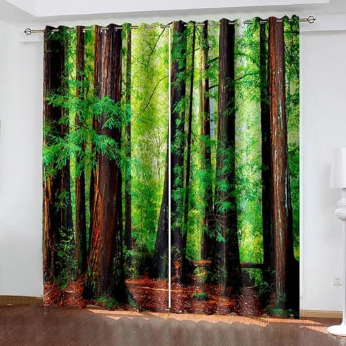 Bishilin Gardinen mit Ösen Blickdicht 2er Set 132x229CM, Vorhänge Natur Bäume Muster Verdunklungsvorhänge Jugendzimmer Kinderzimmer