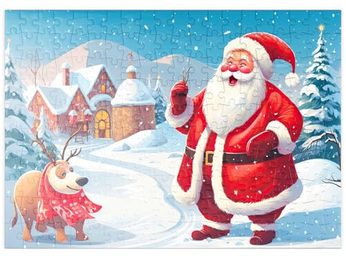 MyPuzzle Le Père Noël Et Les Rennes dans Le Village d'hiver - Premium 200 Pièces Puzzle - Collection spéciale MyPuzzle de Puzzle Galaxy