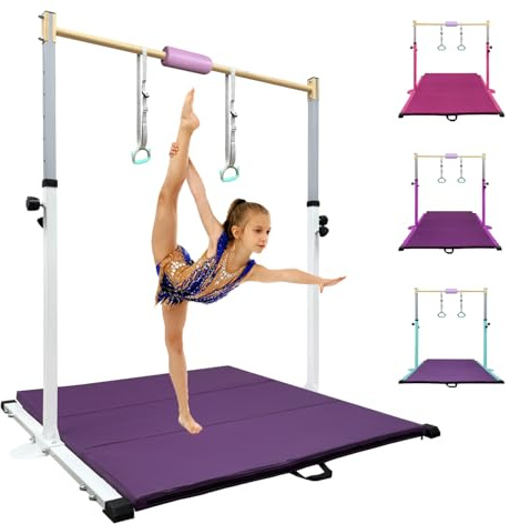 HomeSun Gymnastikstange für Kinder Robuste Kip Bar mit Ringen horizontale Turnreck für Heimtraining Höhenverstellbar 90-150cm Trainingsgerät bis 100 kg Alter 3-15