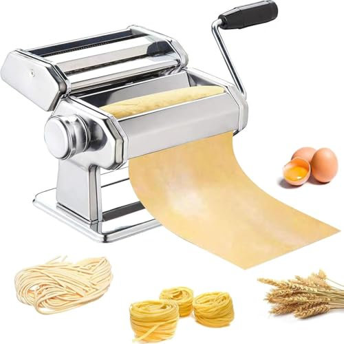 Máquina para hacer pasta, manivela de acero inoxidable con 9 ajustes de grosor ajustables para fideos caseros, espaguetis, fettuccini, lasaña y pieles de albóndigas