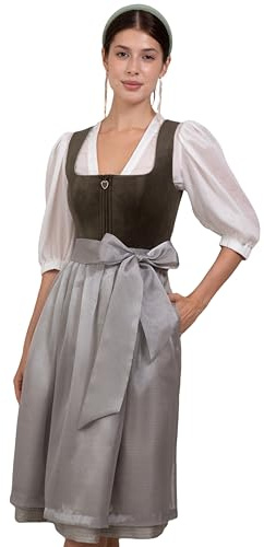 Kelliar Damen Dirndl Moosgrünes/Grün 65cm/70cm,Elegant (Ohne Dirndlbluse) | Dirndl Grün,Dunkelgrüne,Velours-Mieder,mit Samt,Trachtenmode,Eckiger Ausschnitt,Dirndl Lang,für Oktoberfest Größe 36-44