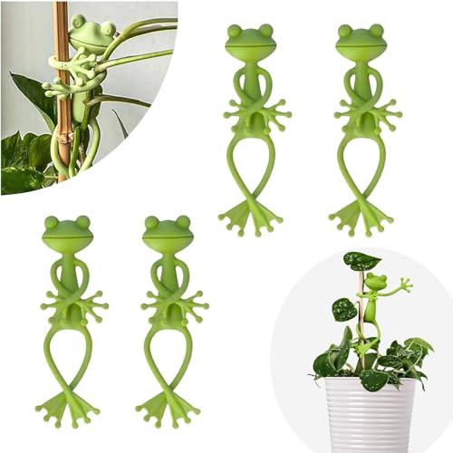 YIMINI Lot De 4 Supports De Plantes Grenouille En Plastique Vert, Accessoire Décoratif Pour Pots De Fleurs, Stabilisateur De Tiges, Pour Plantation, Décoration De Jardin En Intérieur Et En Extérieur