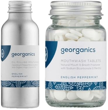 MM Georganics Mouthwash Tablets & Oil Pulling Mouthwash Peppermint | Natural Zero-Waste Oral Care | Fluoride-Free, Vegan, Plastic-Free | Fresh Breath & Gum Health – 100ml + Tablets